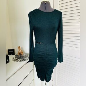 Walter Baker Gloriana Ruched Sweater Mini Dress Hunter Green